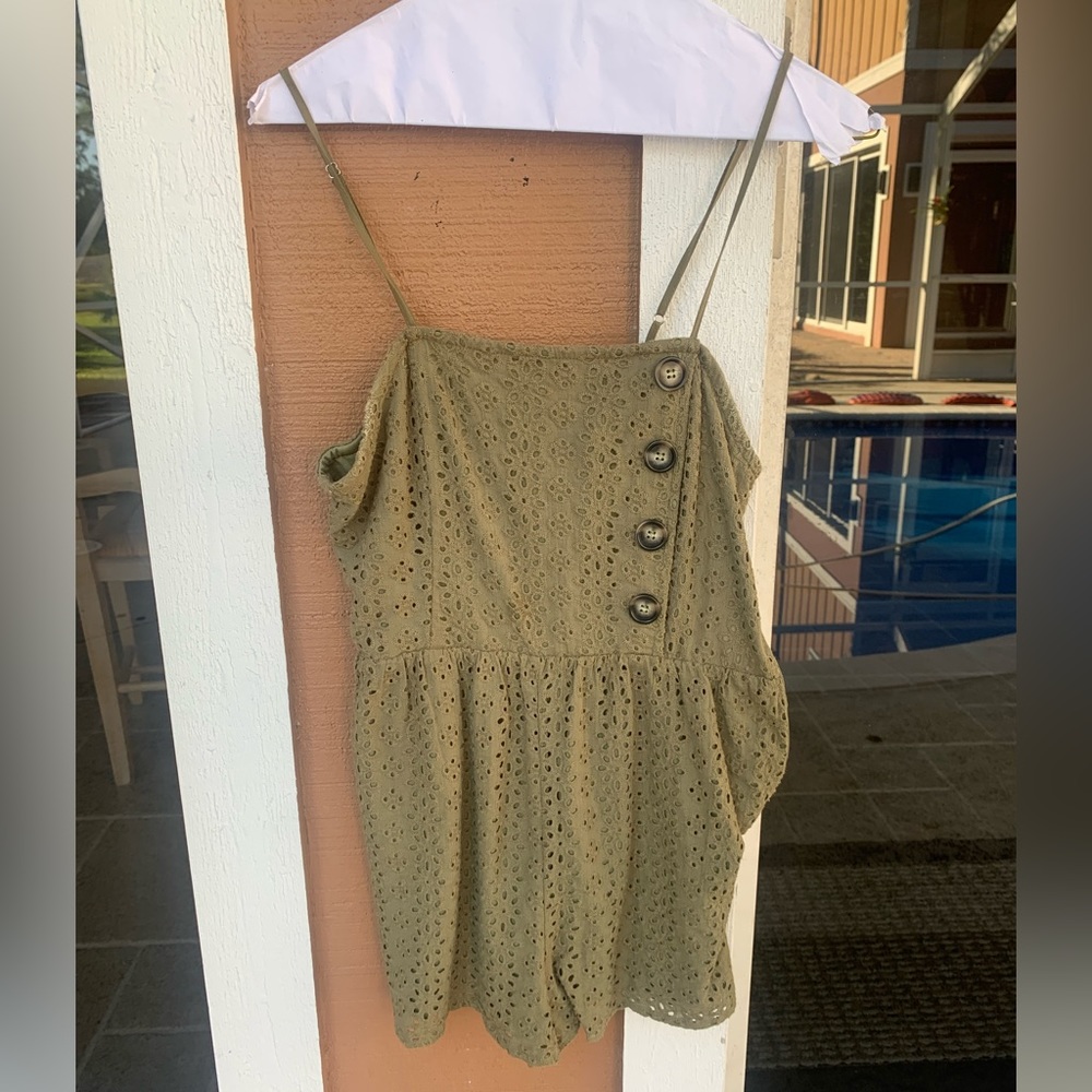 Forest green romper with buttons down side
